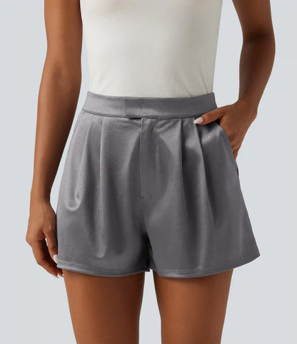 High Waisted Satin Work Shorts 3" with Pockets