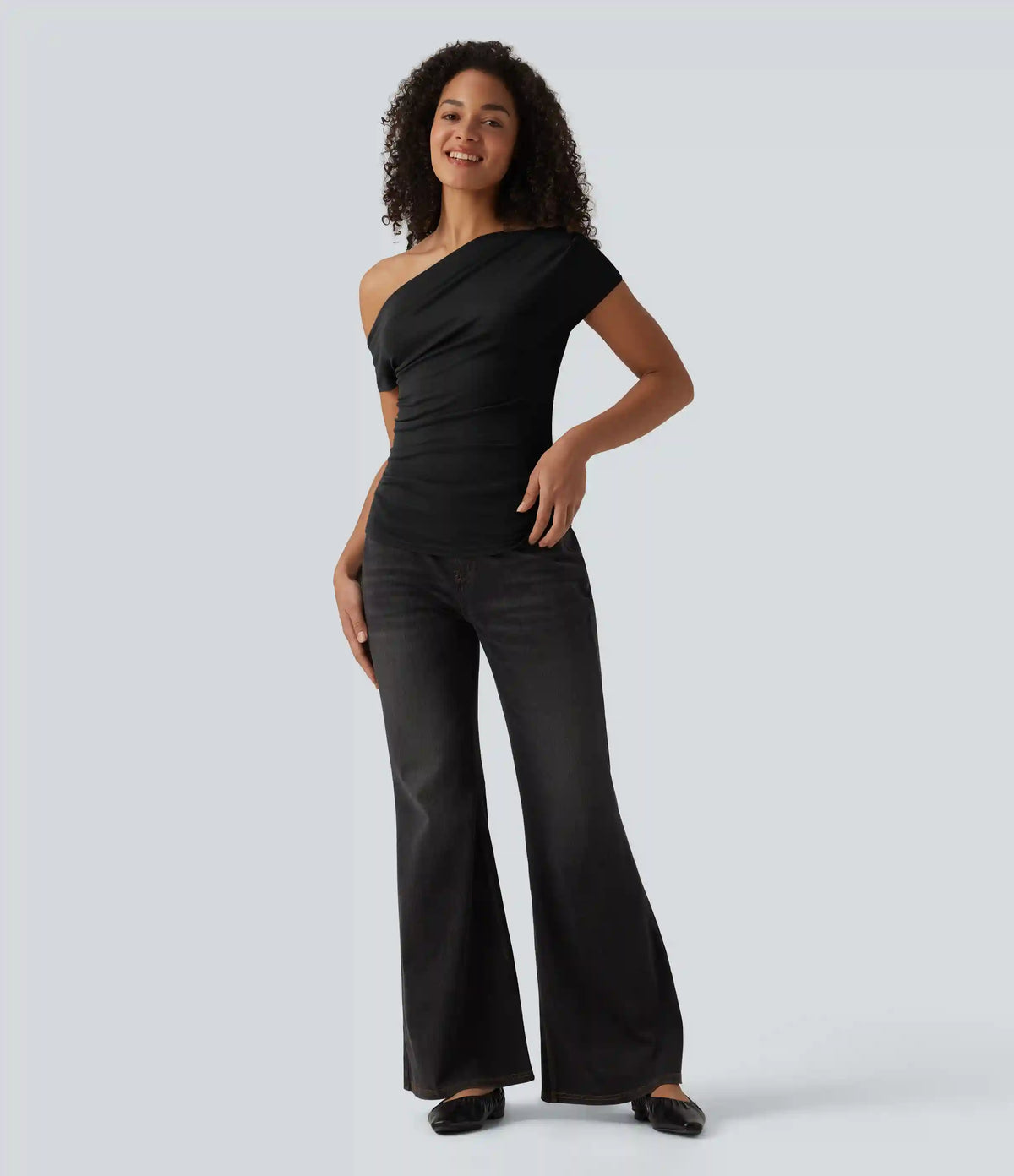 Ribbed One Shoulder Short Sleeve Casual Top