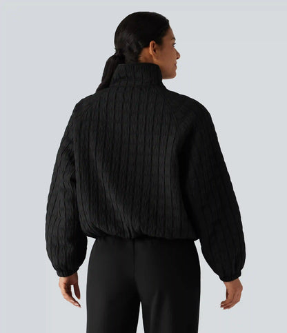 Stand Collar Long Sleeve Quilted Casual Jacket with Pockets