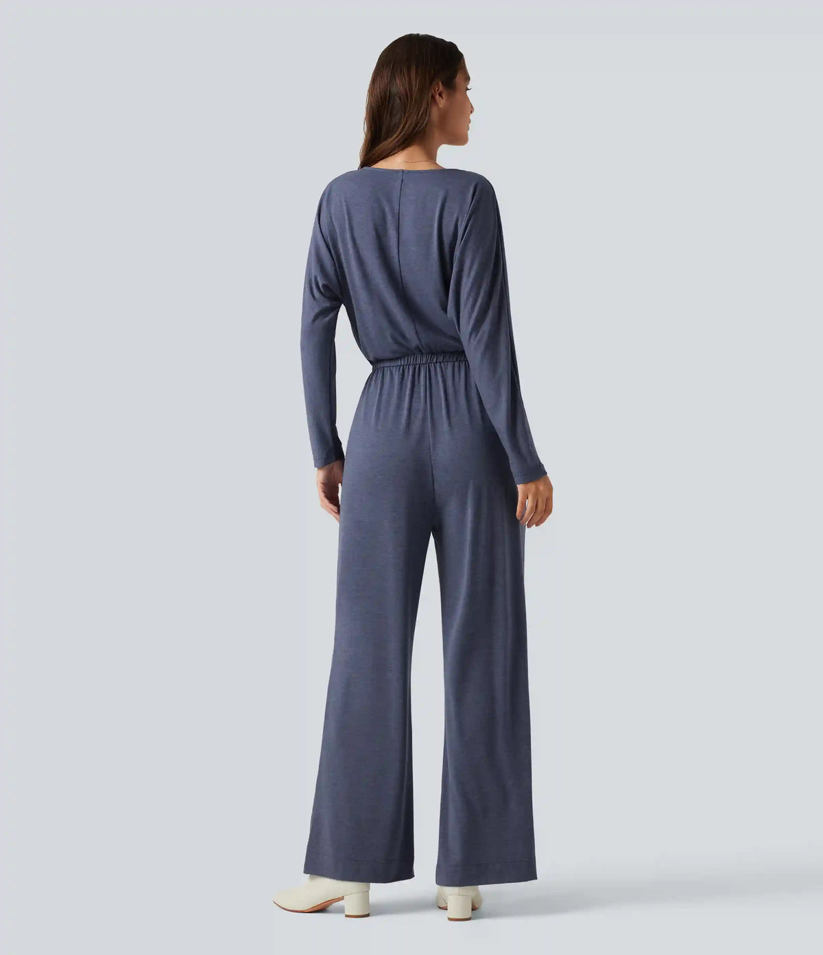 V Neck Long Sleeve Work Jumpsuit with Pockets