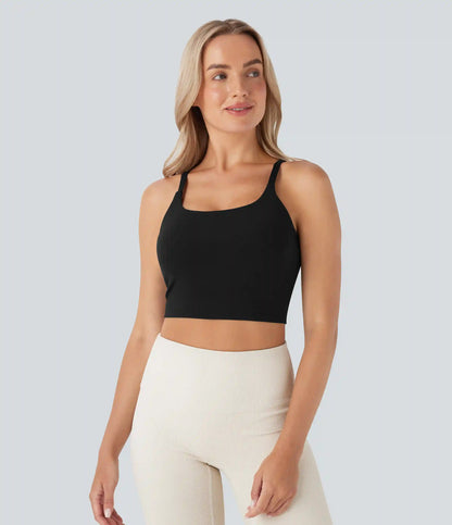 SoftlyZero™ Plush Basic Padded Cropped Low Support Running Cami Top DD-F Cups
