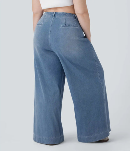 Halara Flex™ High Waisted Pockets Washed Casual Wide Leg Plus Size Jeans