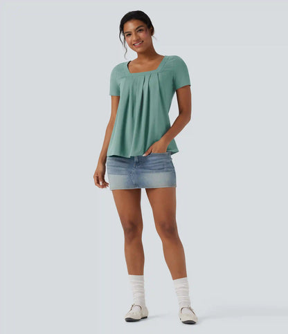Square Neck Short Sleeve Casual Blouse