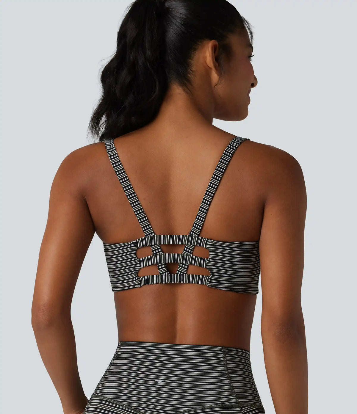 Halara UltraSculpt™ Jacquard Stripe Low Support U-Neck Cut-out Built-in Bra Yoga Sports Bra