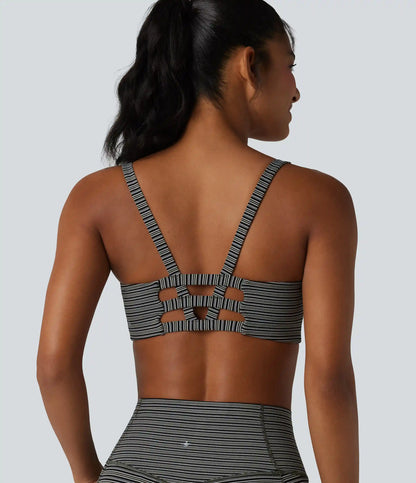 Halara UltraSculpt™ Jacquard Stripe Low Support U-Neck Cut-out Built-in Bra Yoga Sports Bra