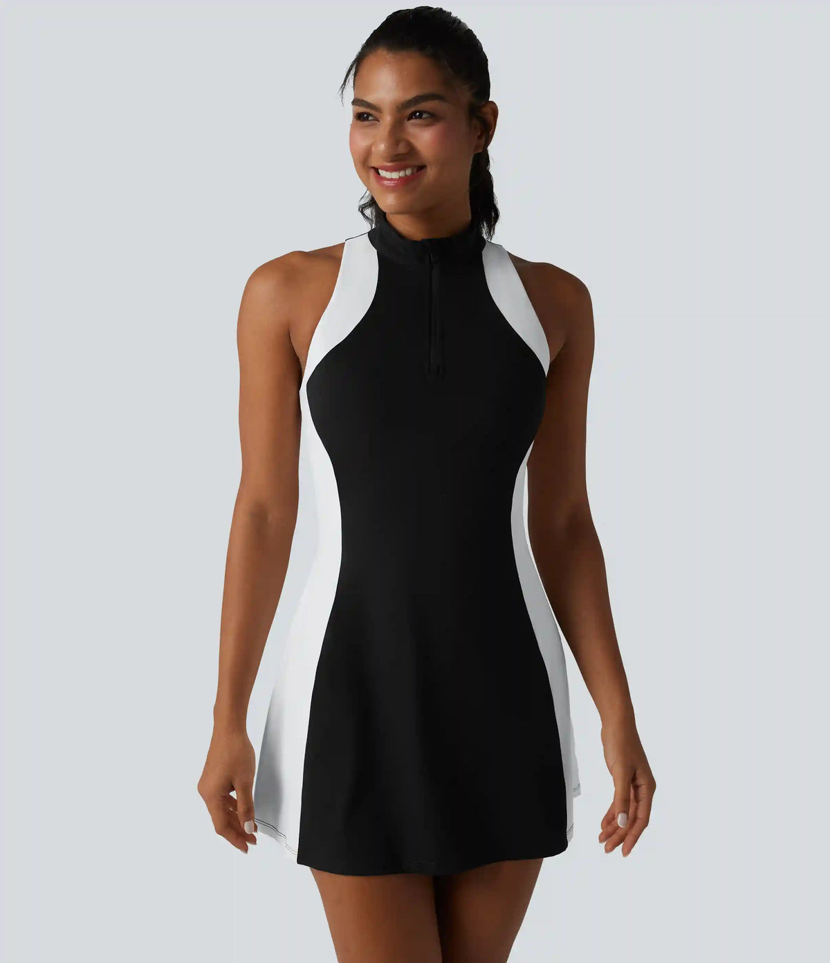 Halara UltraSculpt™ Mock Neck Built-in Bra Racerback Color Block Mini Golf Active Dress