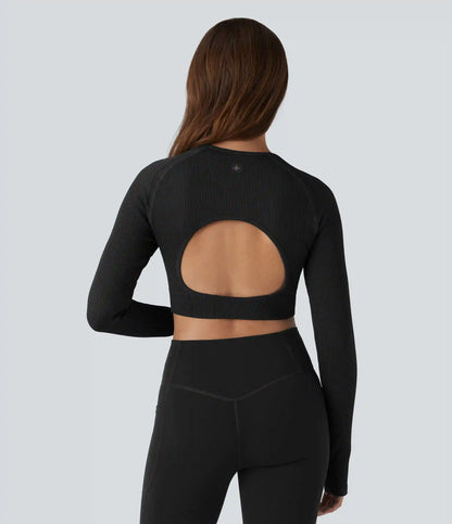 OneForm Seamless Flow Backless Long Sleeve Thumb Holes Cropped Yoga Sports Top