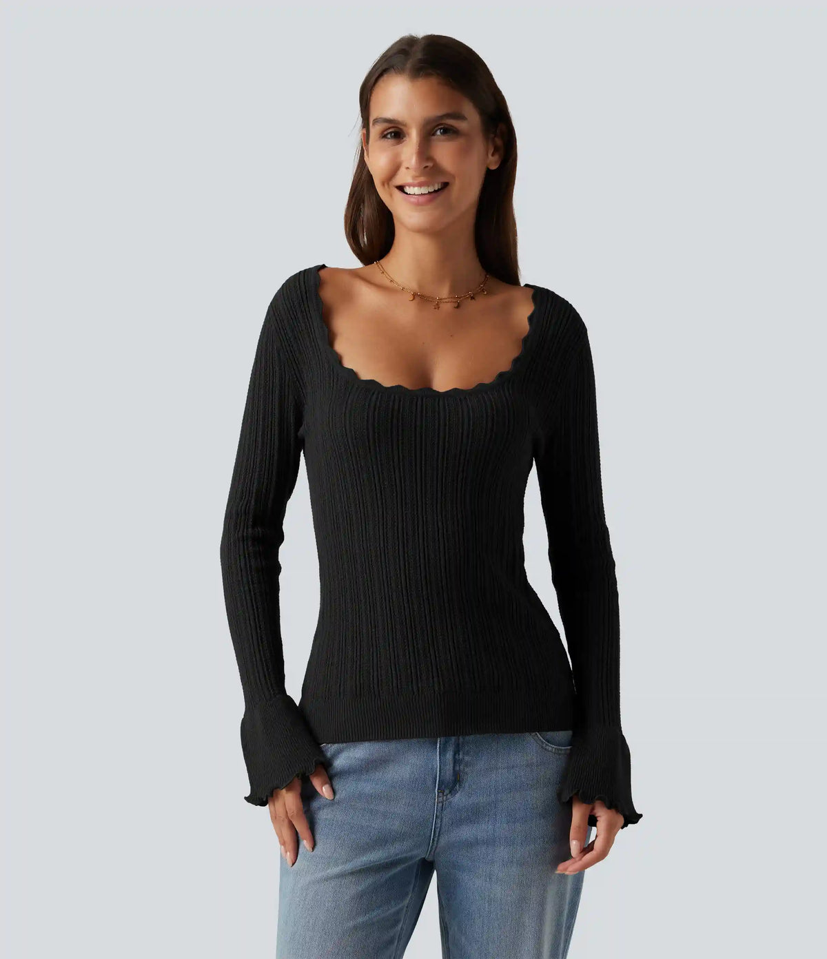 Square Neck Long Sleeve Casual Sweater