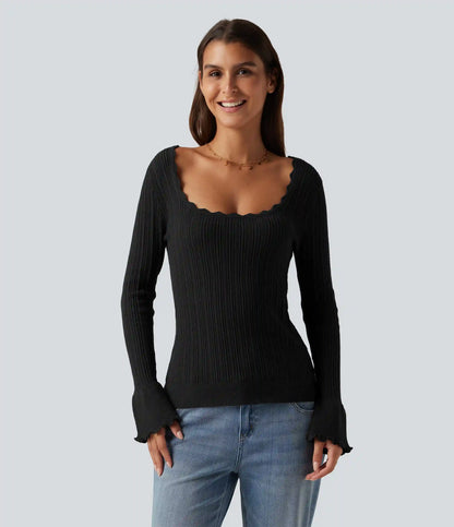 Square Neck Long Sleeve Casual Sweater