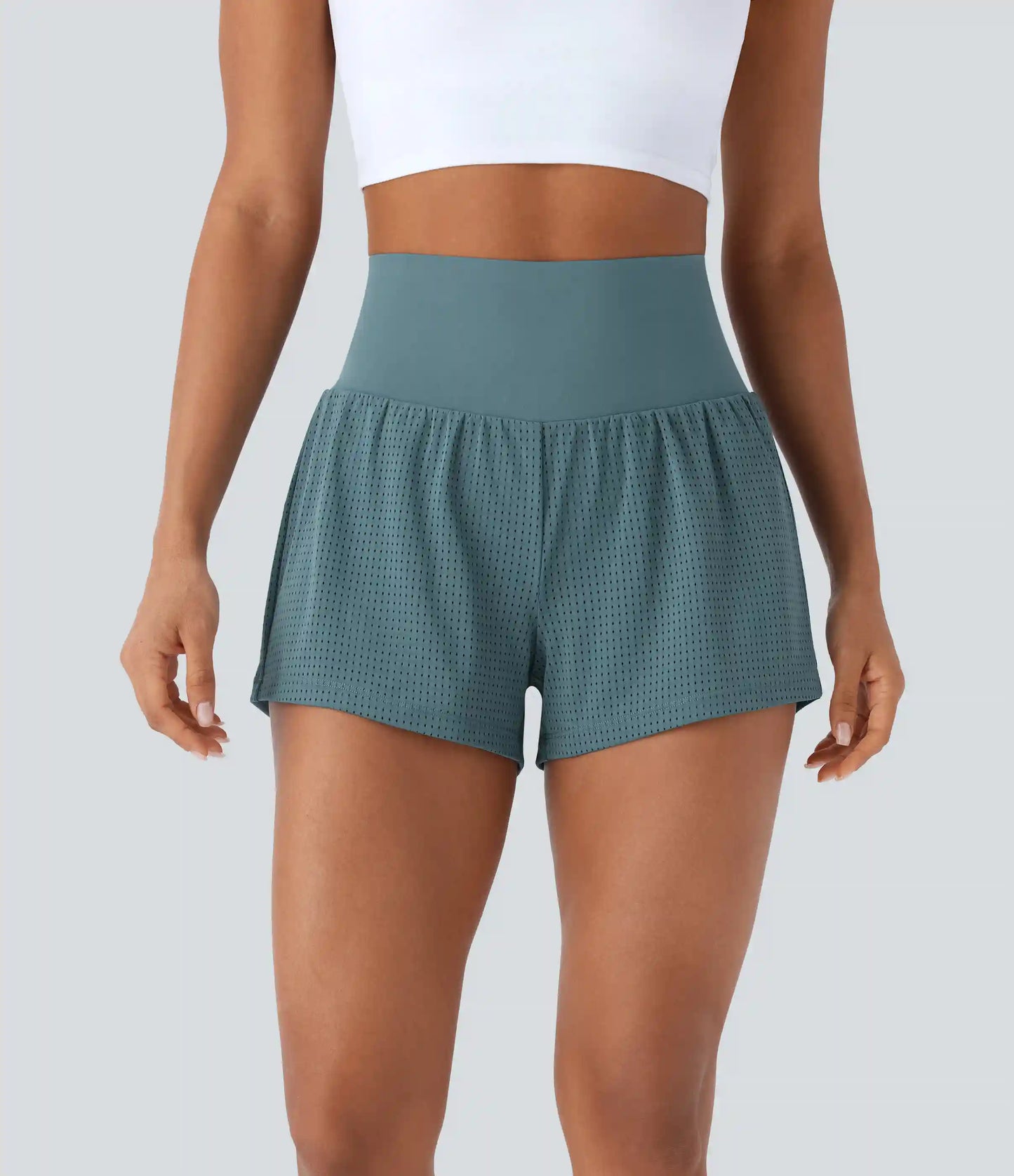 Super High Waisted Tummy Control Perforated 2-in-1 Yoga Shorts