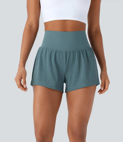 Super High Waisted Tummy Control Perforated 2-in-1 Yoga Shorts