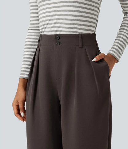 High Waisted Straight Leg Work Pants with Pockets