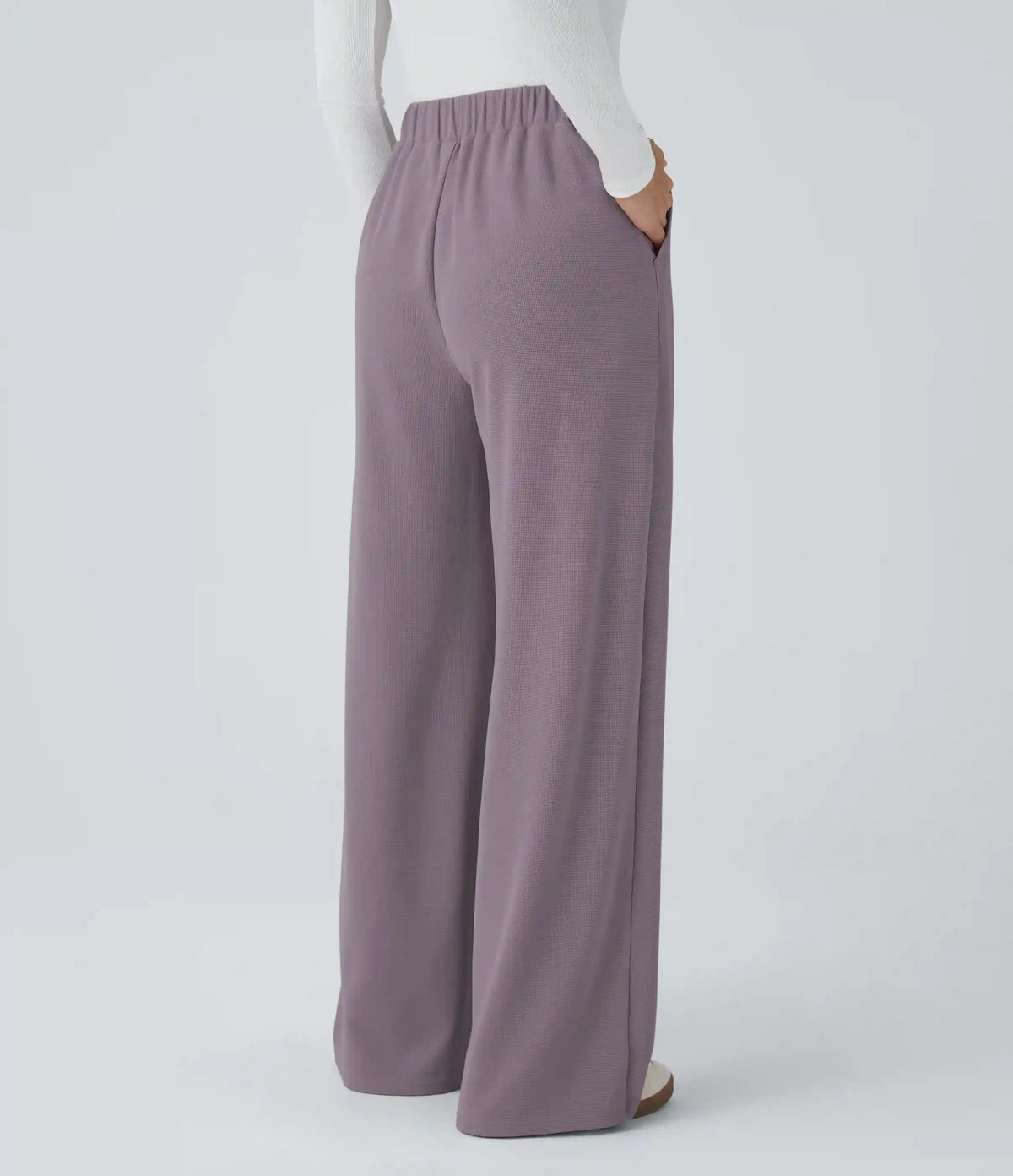 High Waisted Pocket Wide Leg Baggy Waffle Casual Pants
