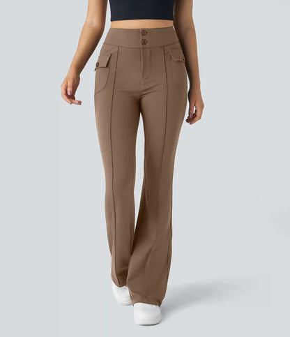 High Waisted Side Flap Pocket Flare Casual Cargo Pants