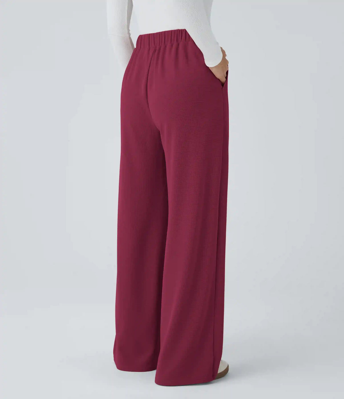 High Waisted Pocket Wide Leg Baggy Waffle Casual Pants