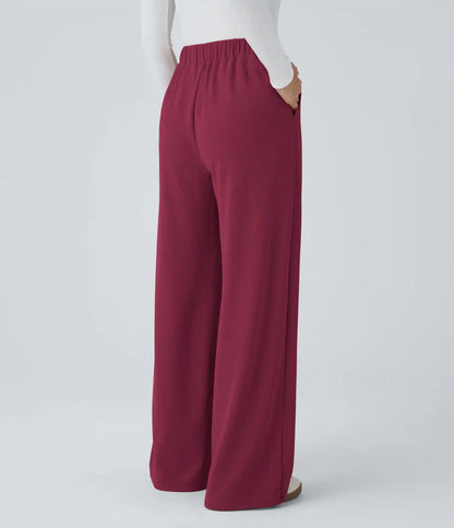 High Waisted Pocket Wide Leg Baggy Waffle Casual Pants