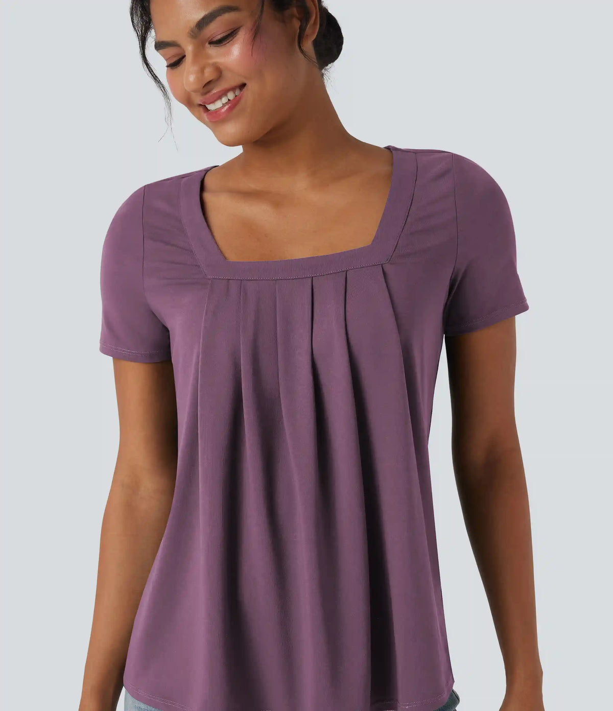 Square Neck Short Sleeve Casual Blouse