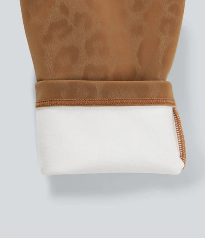 High Waisted Stretchy PU Leopard Print Fleece Casual Leggings with Pockets
