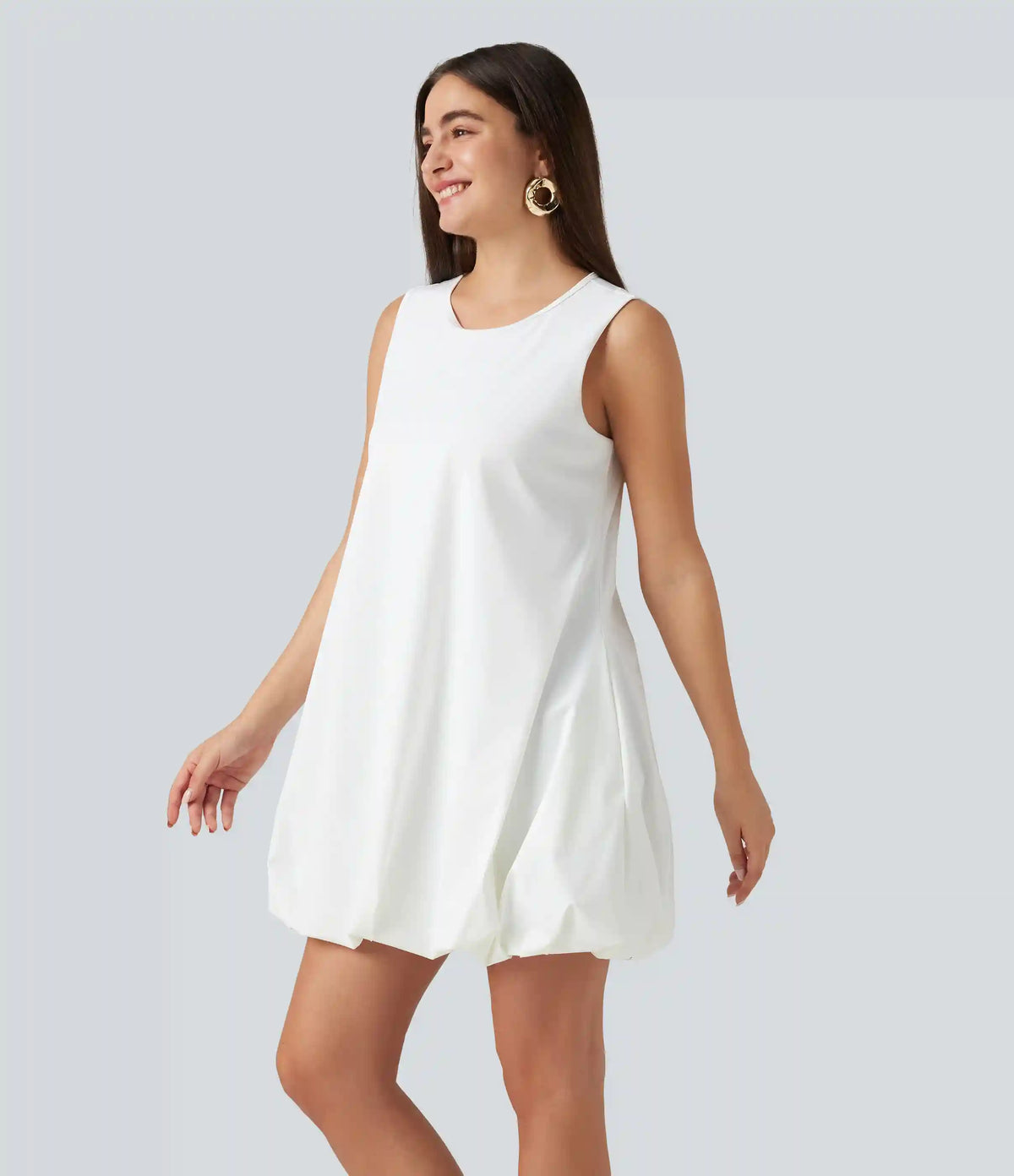 Round Neck Sleeveless Mini Dance Active Bubble Dress with Pockets