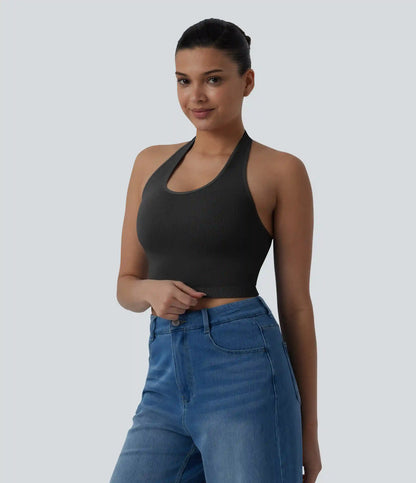 OneForm Seamless Flow Halter Cropped Casual Tank Top
