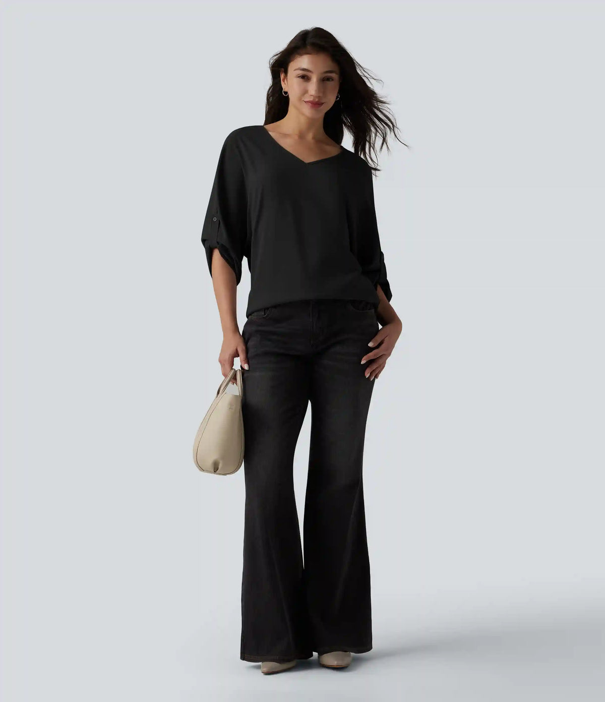 Wrinkle Recovery V Neck Long Sleeve Work Blouse