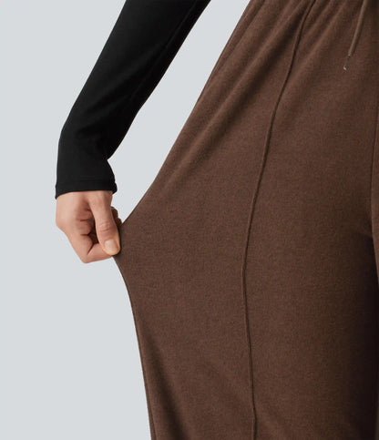 High Waisted Drawstring Wide Leg Casual Pants with Pockets