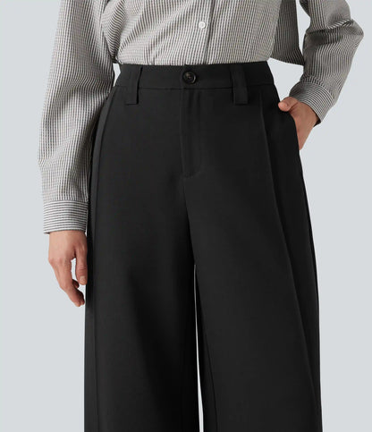 High Waisted Wide Leg Work Pants with Pockets