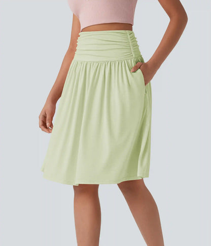 High Waisted Ruched Pocket Flowy Skirt