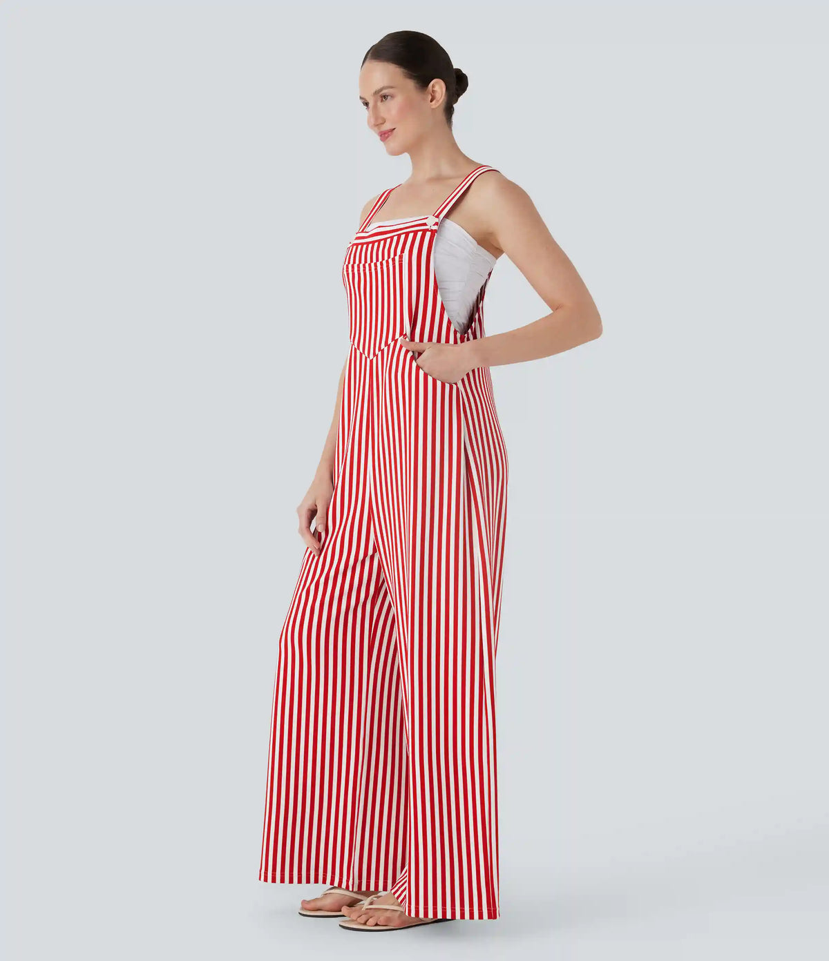 Pockets Stripe Waffle Overalls