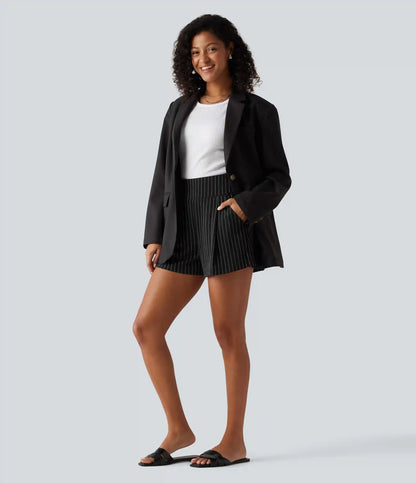 High Waisted InstantCool Stripe Work Shorts 4" with Pockets