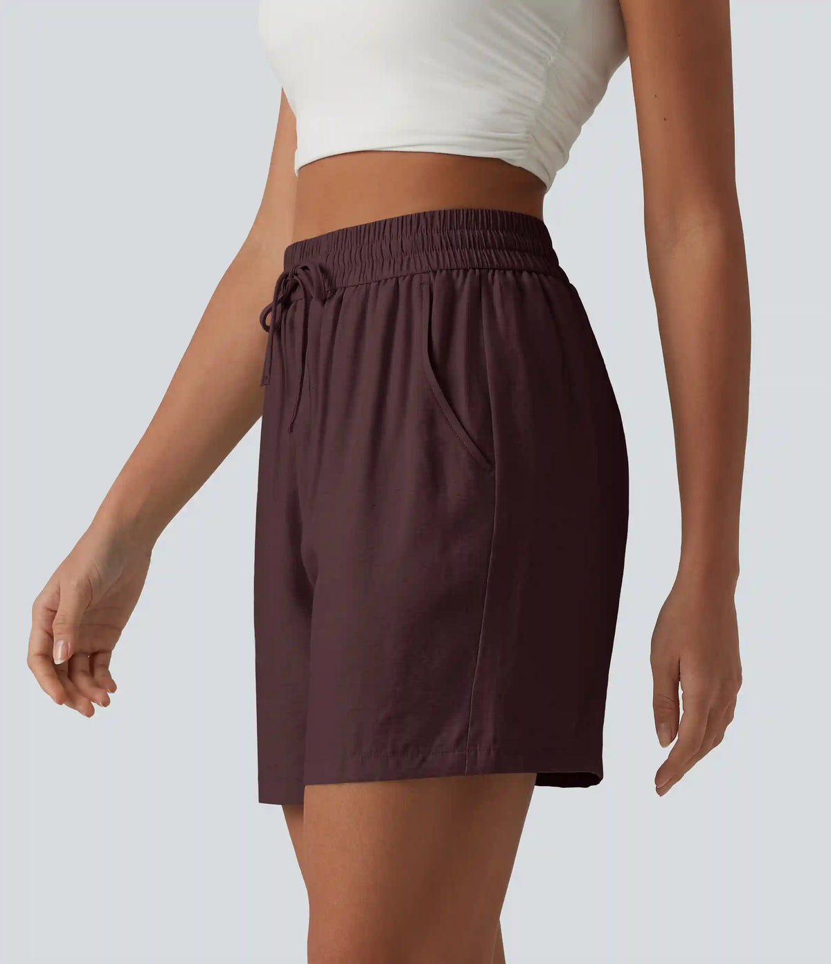 High Waisted Drawstring Casual Linen-Blend Baggy Shorts 5'' with Pockets