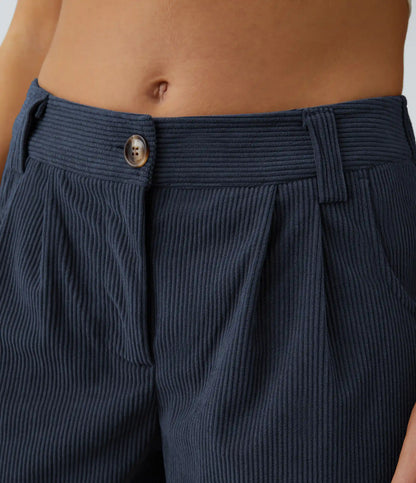 Mid Rise Zipper Pocket Corduroy Casual Pants