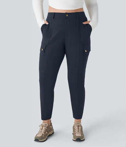 DayStretch High Waisted Zipper Pockets Solid Slim Hiking Plus Size Cargo Pants