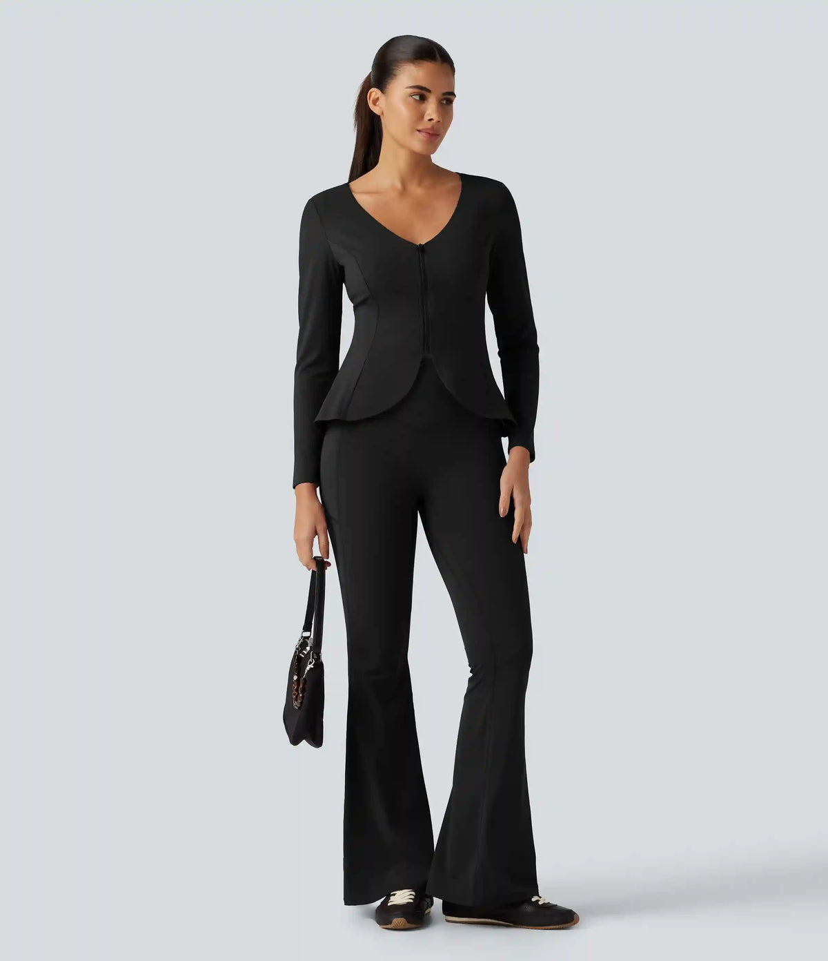 SoftlyZero™ Plush V Neck Long Sleeve Slim Ruffle Hem Yoga Jacket with Pockets