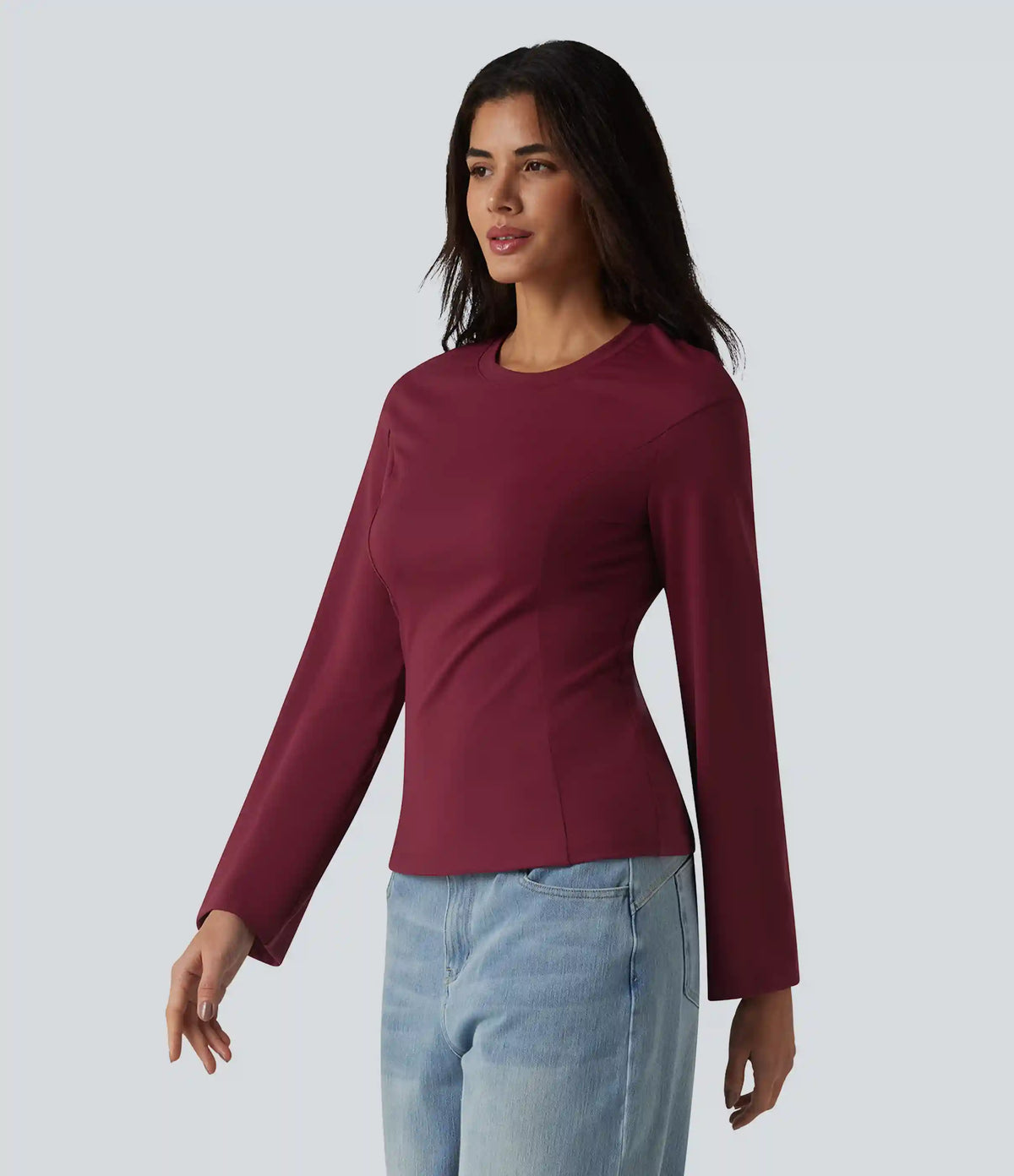 Round Neck Bell Long Sleeve Casual Top