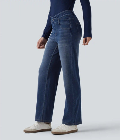 Halara Flex™ Mid Rise Crossover Tummy Control Straight Leg Casual Jeans with Pockets