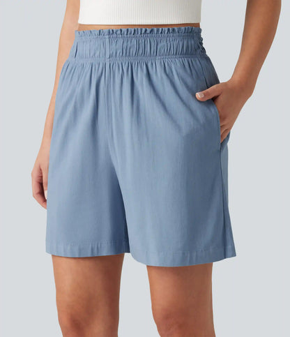 High Waisted Casual Stretch Linen Shorts 5'' with Pockets
