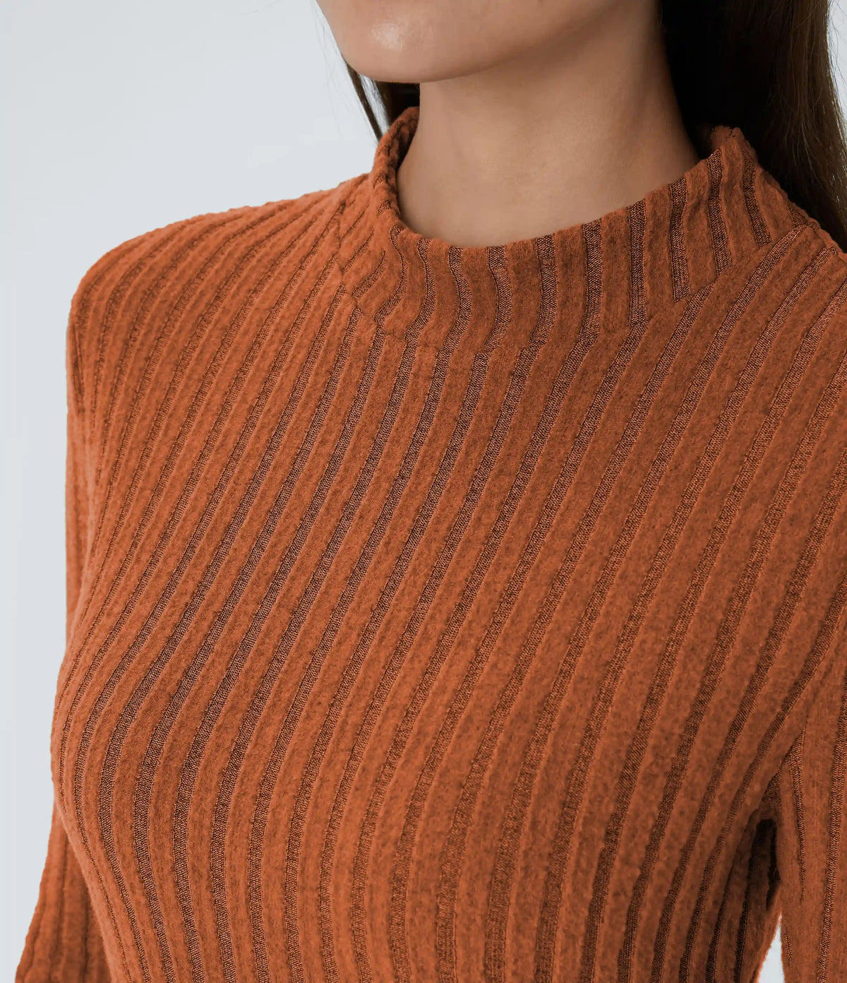 Ribbed Knit Stand Collar Long Sleeve Mini Casual Dress