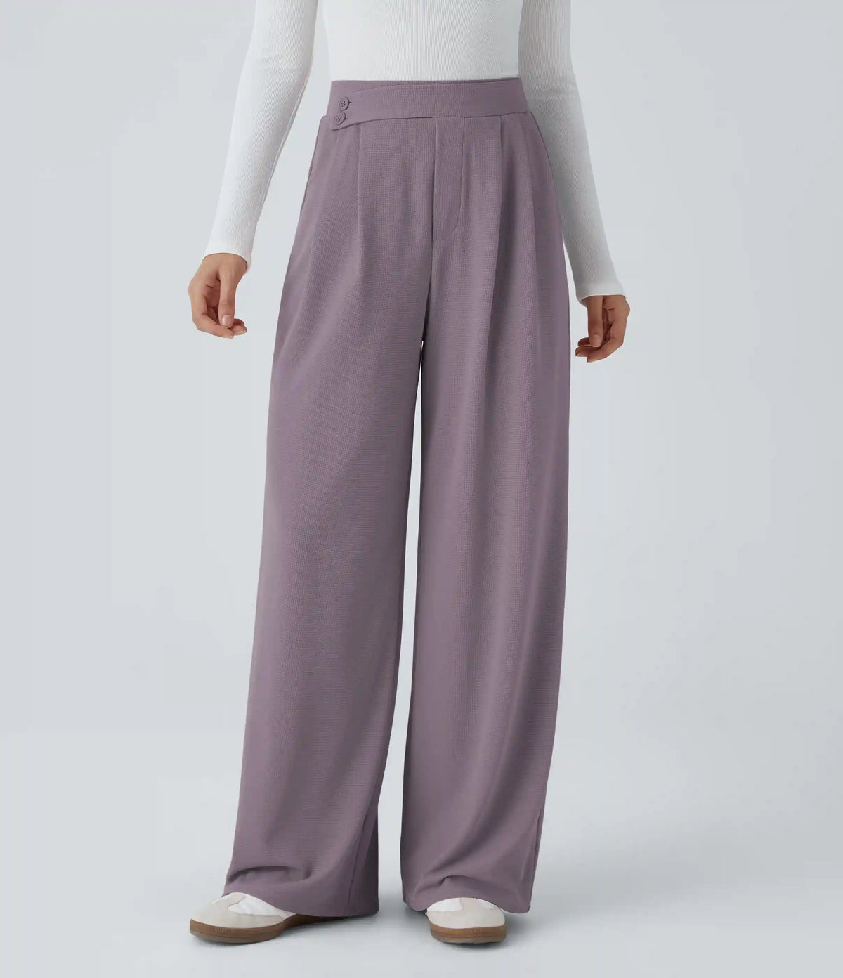 High Waisted Pocket Wide Leg Baggy Waffle Casual Pants