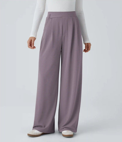 High Waisted Pocket Wide Leg Baggy Waffle Casual Pants