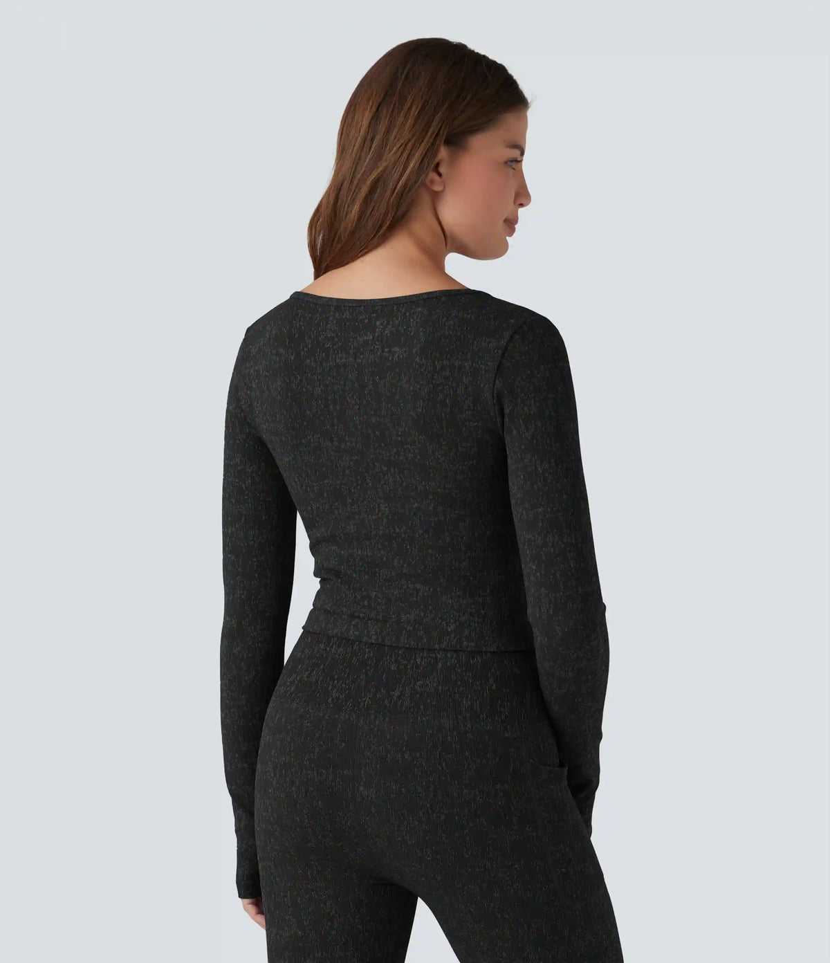 OneForm Seamless Flow V Neck Long Sleeve Thumb Hole Cropped Yoga Sports Top