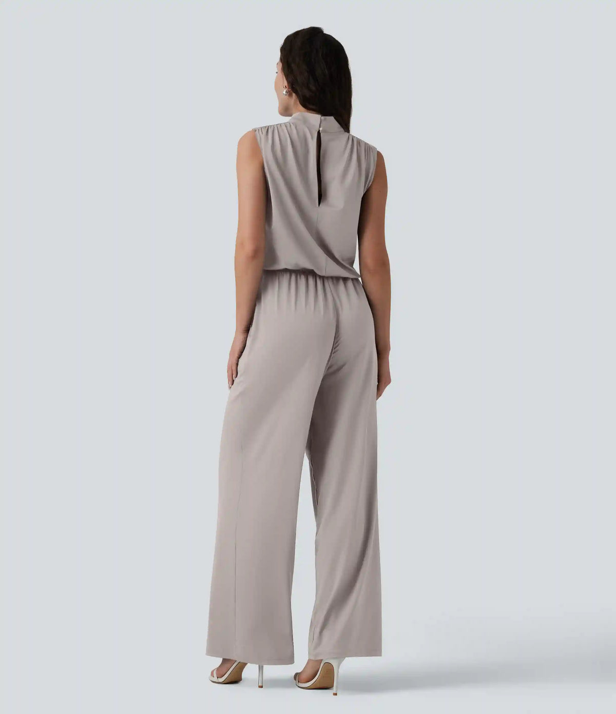 Stand Collar Sleeveless Straight Leg Bridesmaid And Wedding Guest Jumpsuit with Pockets-Easy Peezy