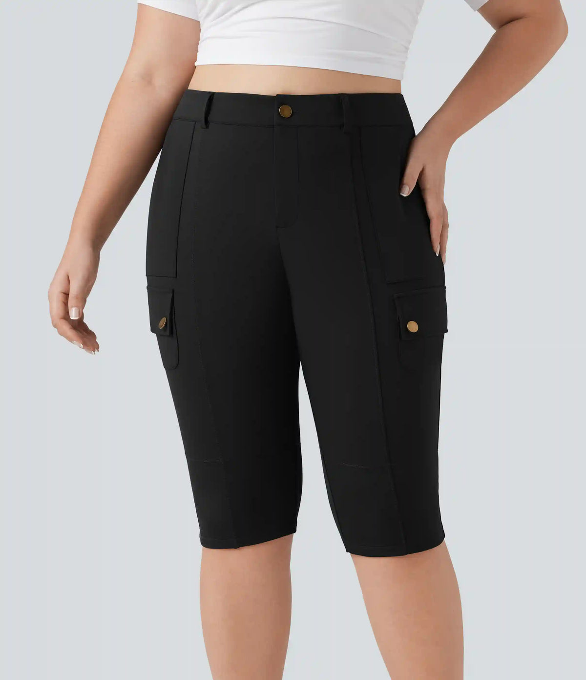 DayStretch High Waisted Skinny Pedal Pusher Casual Plus Size Cargo Pants with Pockets