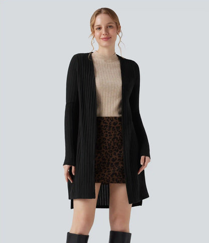 Ribbed Knit Long Sleeve Split Casual Cardigan