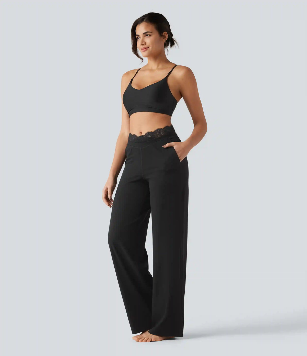 Halara UltraSculpt™ High Waisted Contrast Lace Tummy Control Straight Leg Yoga Pants with Pockets