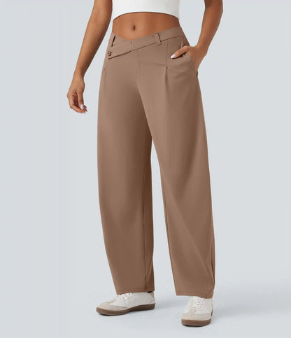 Halara Flex™ DayStretch Asymmetric Mid Rise Barrel Leg Work Pants with Pockets