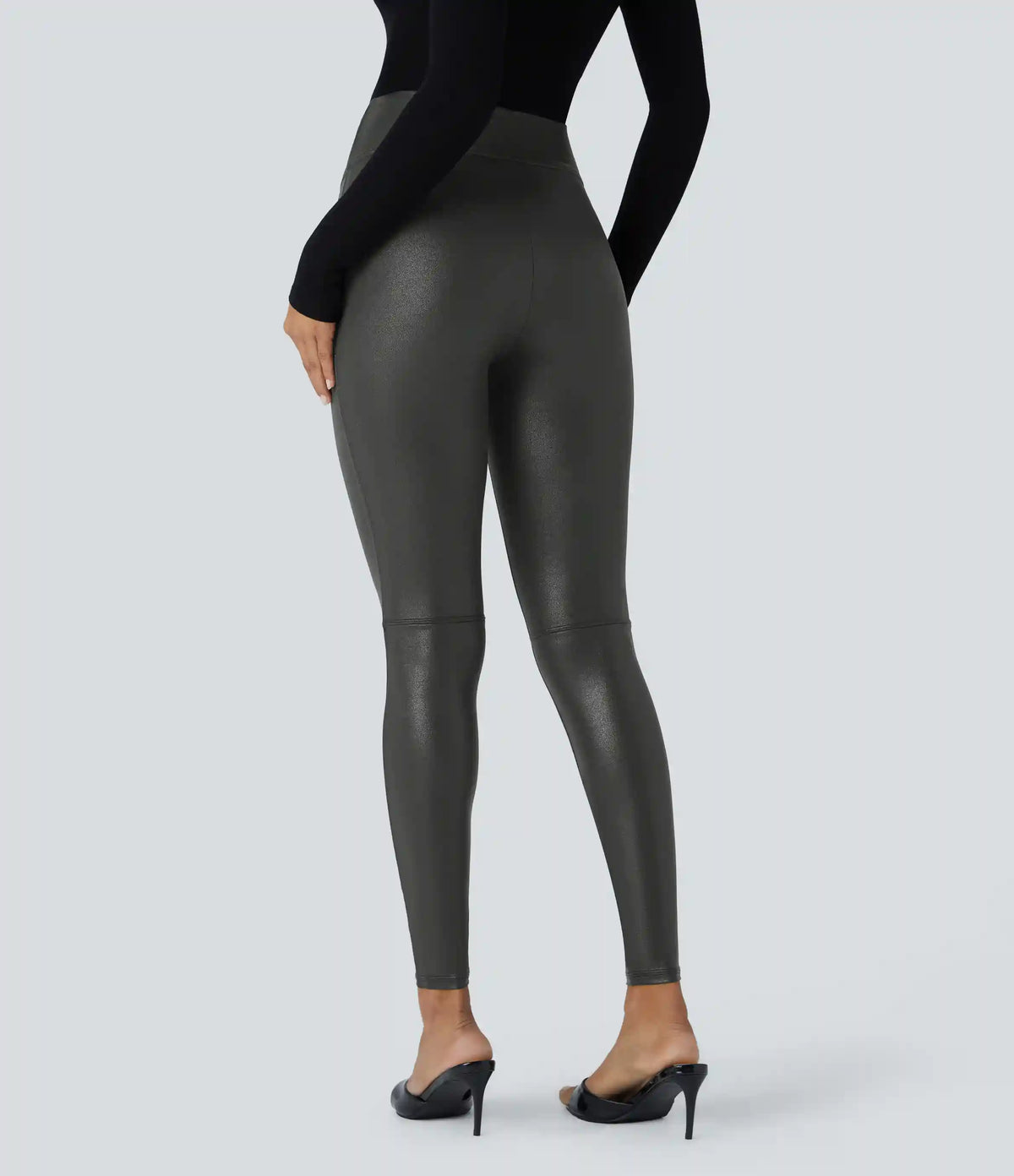 High Waisted Tummy Control Faux Leather Foil Print Stretchy Leggings