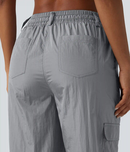 High Waisted Drawstring Tapered Workout Cargo Joggers with Pockets