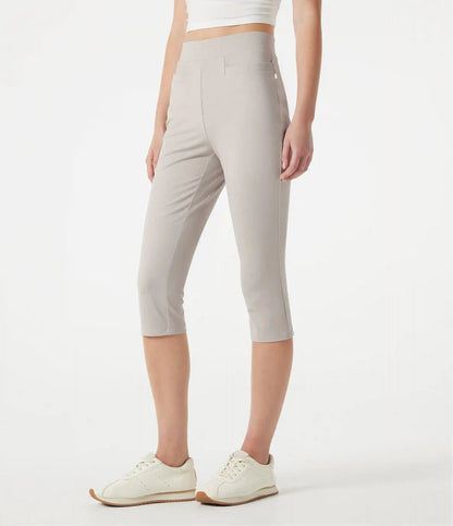 High-waisted Slim Herringbone Golf Capri Pants with Pockets