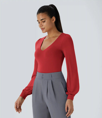 V Neck Long Sleeve Work Bodysuit
